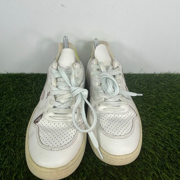 Veja Madewell Sneakers Womens 9 Neon White Leather Low Top Lace Up Beater Shoes - Picture 2 of 9